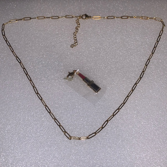 NEW 18k Gold-Plated Necklace with Authentic Prada Beauty Lipstick Charm - Picture 1 of 6